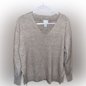 H&M Oat Colored Oversized V-Neck Sweater with split hem